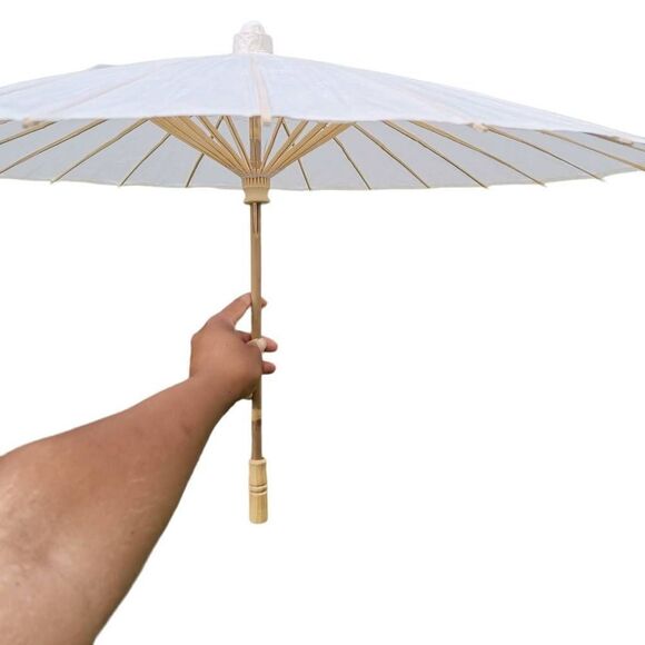 Handmade Vintage White Paper Umbrella with Bamboo Frame | 22" - Picture 1 of 7